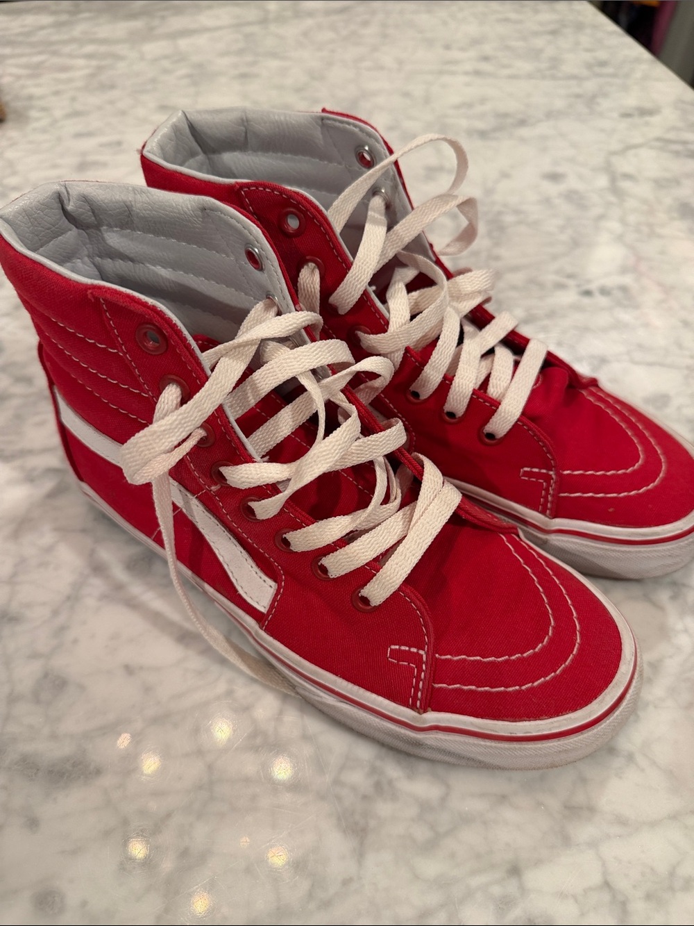 Vans High-Top Canvas Sneakers - Red with White Trim size women’s 7.5